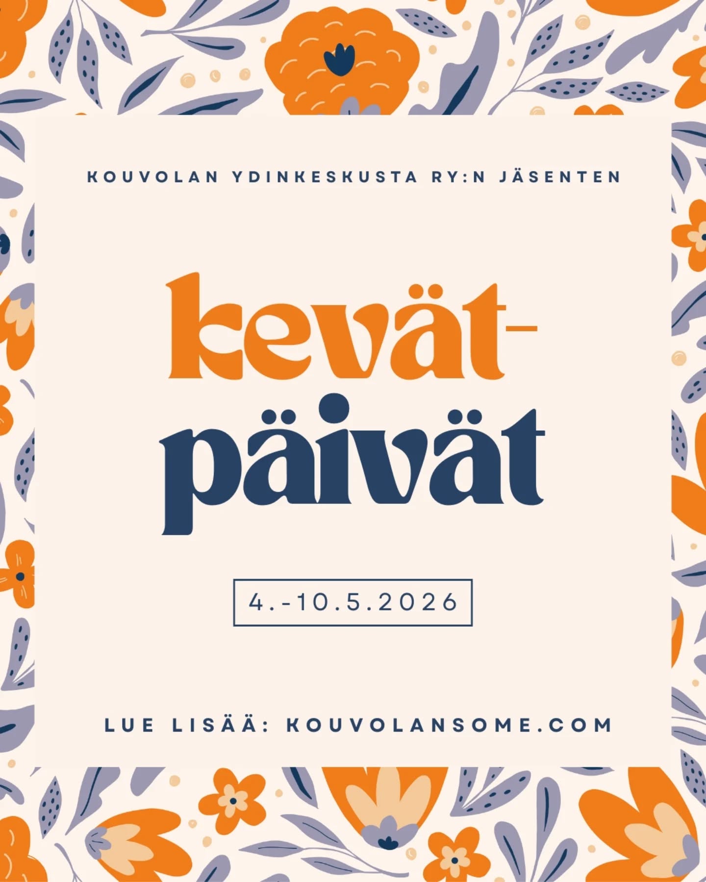 Toukokuussa järjestetään Kouvolan Ydinkeskusta ry:n jäsenten Kevätpäivät! 🌸🌼

🤩 Luvassa on workshoppeja, tapahtumia, tarjouksia, sekä ideoita äitienpäivään ja kevään juhliin!

🌸 Järjestämme myös arvonnan, jonka palkintona on 200 € arvoinen tuotepaketti! Arvontaan voi osallistua leimapassilla tai mukana olevista yrityksistä löytyvillä QR-koodeilla 4.-10.5. välisenä aikana.

👉 Lue lisää: kouvolansome.com 

#kevätpäivät #jäsenyritykset #jäsenkampanja #kouvolanydinkeskusta #kevät