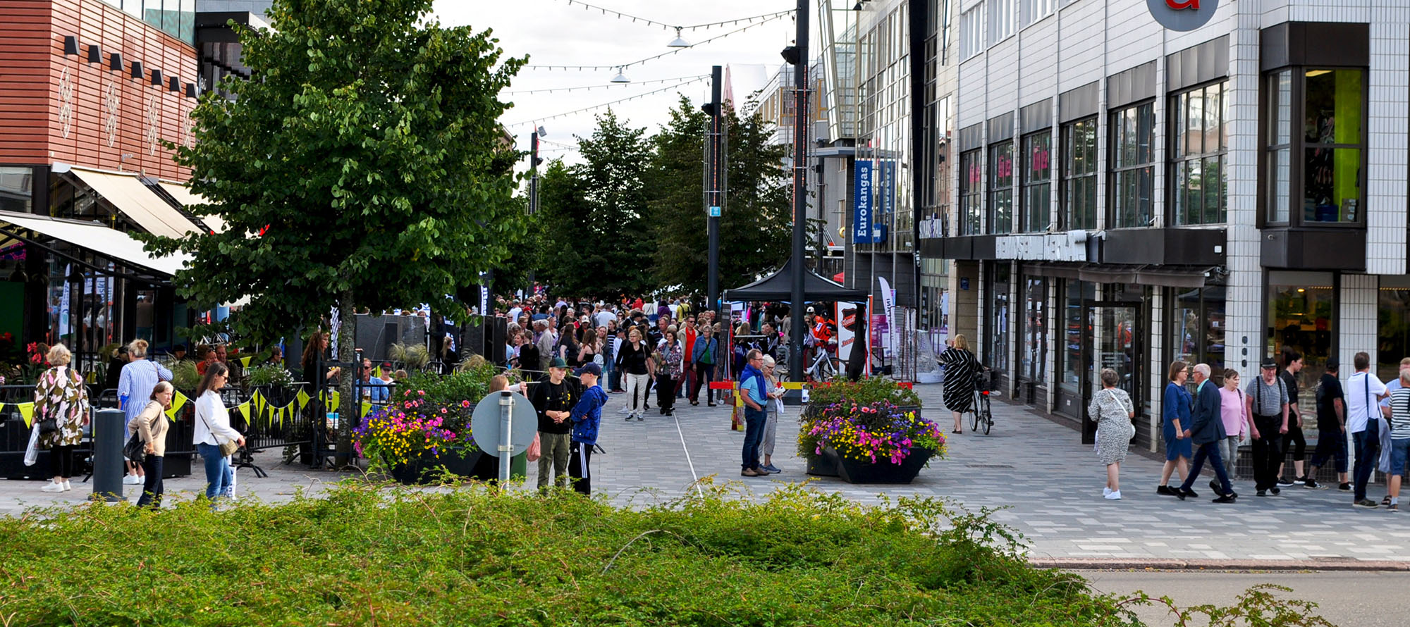 Kävelykatu Manskin pohjoispäästä kuvattu tapahtumakuva, jossa paljon ihmisiä.